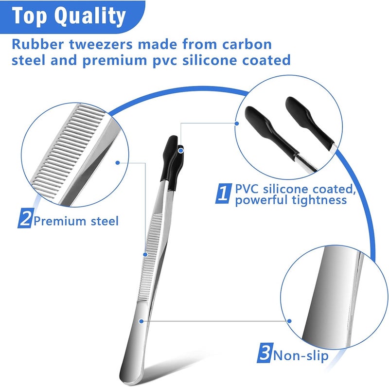 Anglekai 3PCS Tip Tweezers, Silicone Rubber Flat Tipped Tweezers Bent Tip for Jewelry Coin Stamp (Black) - Image 3